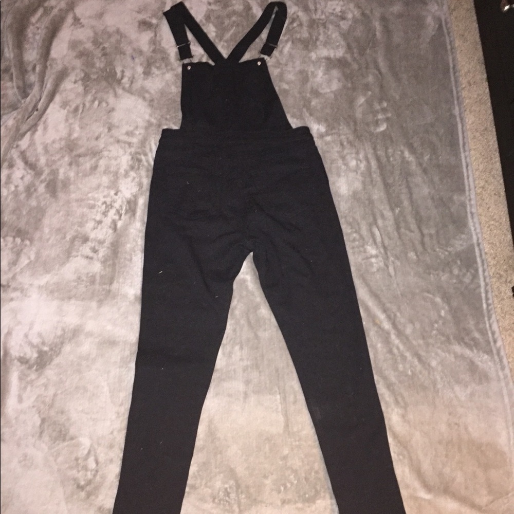 Black denim overalls